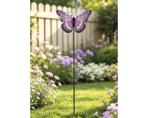Pique de jardin Lafiora papillon en métal 39,5 x 20 x 136 cm violet