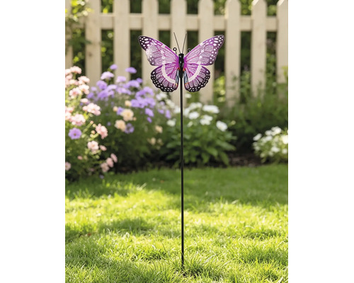 Pique de jardin Lafiora papillon en métal 26,5 x 10 x 110 cm violet