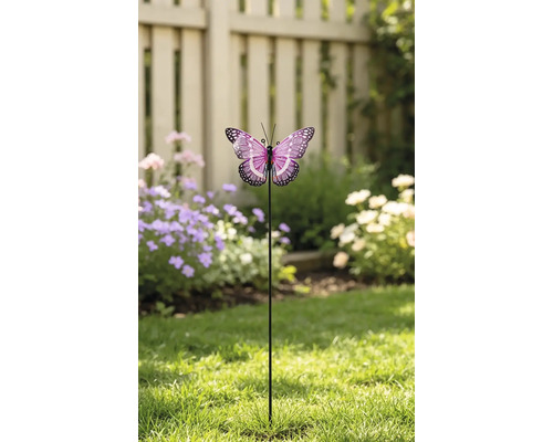 Pique de jardin Lafiora papillon en métal 18 x 8 x 85 cm violet