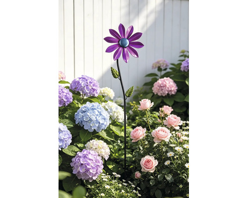 Tuteur de jardin moulin à vent Lafiora tournesol mètal h 96 cm violet