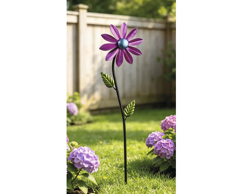 Tuteur de jardin moulin à vent Lafiora tournesol mètal h 70 cm violet