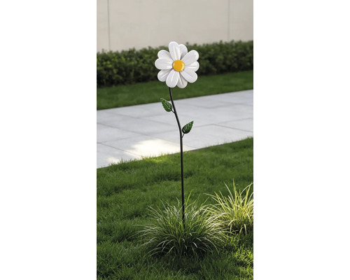 Tuteur de jardin moulin à vent Lafiora fleur mètal h 96 cm blanc