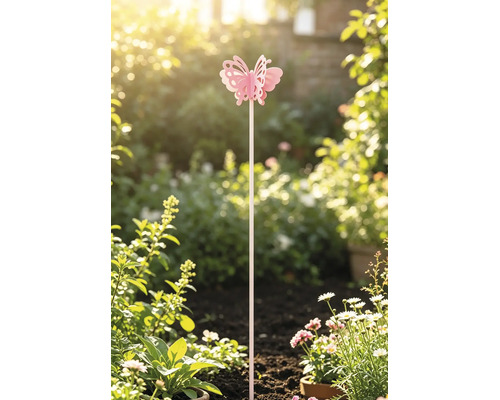 Tuteur de jardin papillon Lafiora métal h 115 cm rose