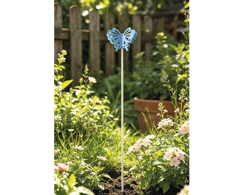 Tuteur de jardin papillon Lafiora métal h 115 cm bleu