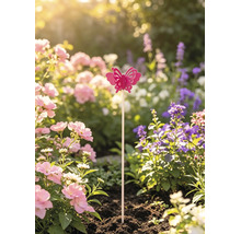 Tuteur de jardin papillon Lafiora métal h 115 cm rose vif