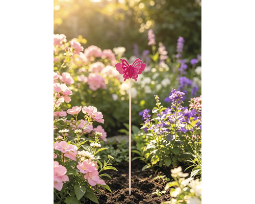 Tuteur de jardin papillon Lafiora métal h 115 cm rose vif