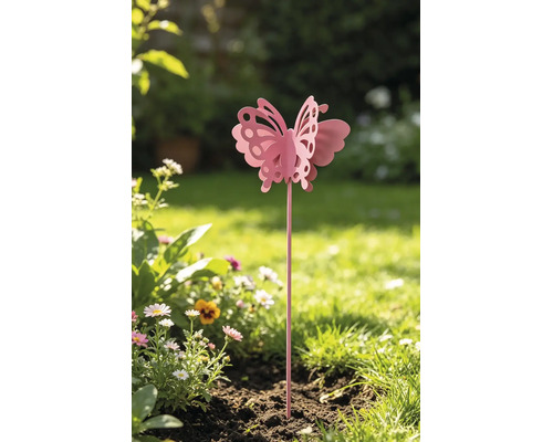 Tuteur de jardin papillon Lafiora métal h 95 cm rose