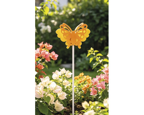 Tuteur de jardin papillon Lafiora métal h 95 cm jaune