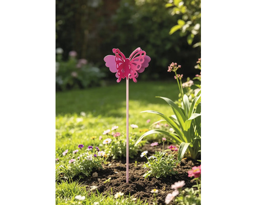 Tuteur de jardin papillon Lafiora métal h 95 cm rose vif