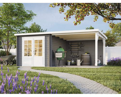 Abri de jardin Palmako Ella 6,9+8,2 m² 554 x 340 cm gris foncé-blanc