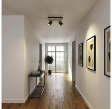Spot de plafond à 2 lampes compatible avec 2 ampoules GU10/7 W L x l 15,5 x 25 cm Cembrano noir/teinté bois/chrome