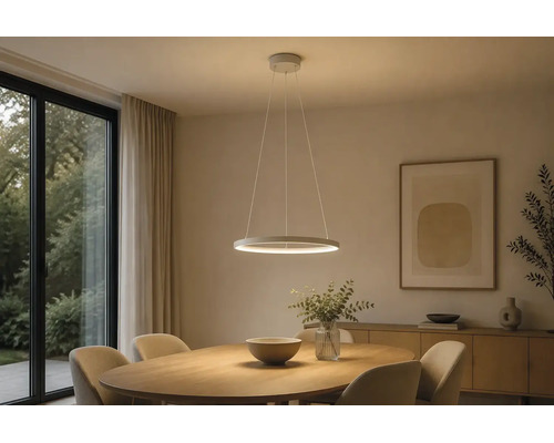LED Pendelleuchte 35W 4850 lm 3-step CCT 2700-4000-6500 K Ø 54 cm Leporano sandfarben/weiß