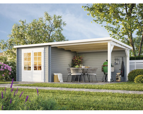 Abri de jardin Palmako Ella 6,9+10 m² 614 x 340 cm gris clair-blanc