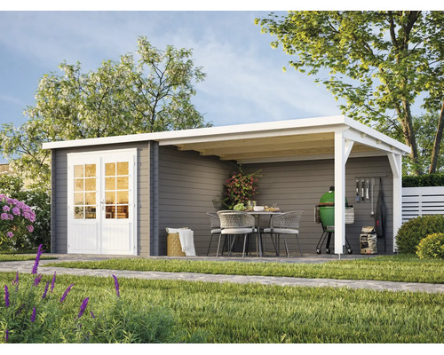 Gartenhaus Palmako Ella 6,9+10 m² 614 x 340 cm dunkelgrau-weiß