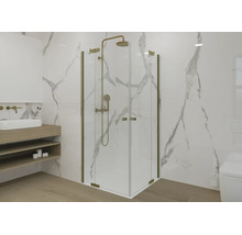 Jungborn Eckeinstieg SETTE mit Drehtür an Festteil 75 x 75 x 200 cm Profil gold matt Klarglas schmutzabweisende Glasbeschichtung Türanschlag links Türanschlag rechts Puffergriff