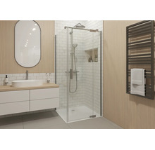Jungborn Duschtür mit Seitenwand SETTE Drehtür mit Festteil rechts und Seitenwand links 75 x 75 Profilfarbe silber Klarglas mit schmutzabweisende Glasbeschichtung und Stangengriff