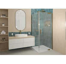 Jungborn Duschtür mit Seitenwand SETTE mit Drehtür an Festteil 75 x 75 x 200 cm Profil gold matt Klarglas schmutzabweisende Glasbeschichtung Türanschlag rechts Seitenwandanschlag links