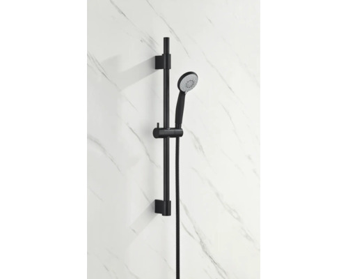 Ensemble de douche avec pommeau, barre de douche et flexible pour montage mural dans la salle de bain.