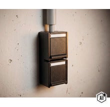 Feuchtraum Doppelwippschalter für Aufputzmontage mit Klappdeckel an einer Betonwand. (Image AI modified or generated)