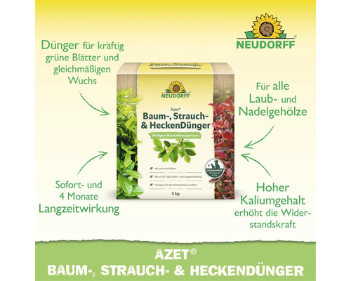 Neudorff Azet Baum-, Strauch- & Heckendünger 5 kg für kräftiges Wachstum, mit Langzeitwirkung, geeignet für Laub- und Nadelgehölze.