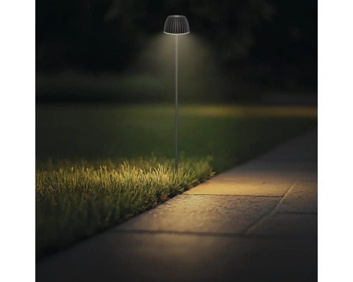 Lampe extérieure LED moderne sur tige pour l éclairage d une allée de jardin dans l obscurité.