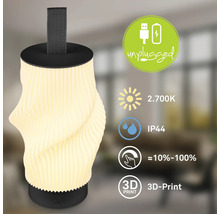Tragbare LED Tischleuchte mit Akku, 3D Druck Lampenschirm, 2700 Kelvin, IP44 Spritzwasserschutz und Touch Dimmer von 10 bis 100 Prozent.