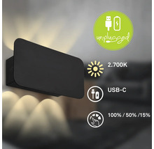Wandleuchte mit Akku und USB-C Anschluss, warmweißes Licht mit 2700 Kelvin und drei Dimmstufen