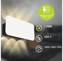 Wandleuchte mit Akku und USB C Anschluss, warmweisses Licht mit 2700 Kelvin, dreistufig dimmbar per Berührung.