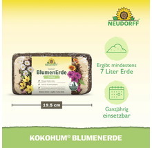 Terreau pour fleurs Neudorff Kokohum, bloc de fibres de coco sans tourbe, donne au moins sept litres de terre, utilisable toute l'année.