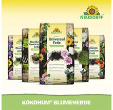 Assortiment de terreaux Neudorff en différentes tailles d'emballage pour diverses applications de jardinage et types de plantes.