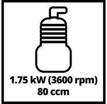 Symbole de moteur à combustion avec une puissance de 1,75 kilowatt à 3600 tours par minute et une cylindrée de 80 centimètres cubes.
