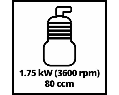 Symbole de moteur à combustion avec une puissance de 1,75 kilowatt à 3600 tours par minute et une cylindrée de 80 centimètres cubes.