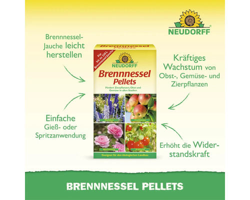Granulés d'ortie Neudorff pour préparer du purin d'ortie favorisant la croissance des plantes, adapté à l'agriculture biologique. Granulés d'ortie Neudorff pour préparer du purin d'ortie favorisant la croissance des plantes, adapté à l'agriculture biologique.