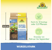 Neudorff Wurzelstark Packung zur Stärkung der Wasseraufnahme von Pflanzen mit Maßangabe 16,5 Zentimeter und Anwendungshinweisen.