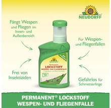 Appât Neudorff Permanent pour pièges à guêpes et mouches, sans insecticide, efficacité 6 semaines, pour usage intérieur et extérieur.