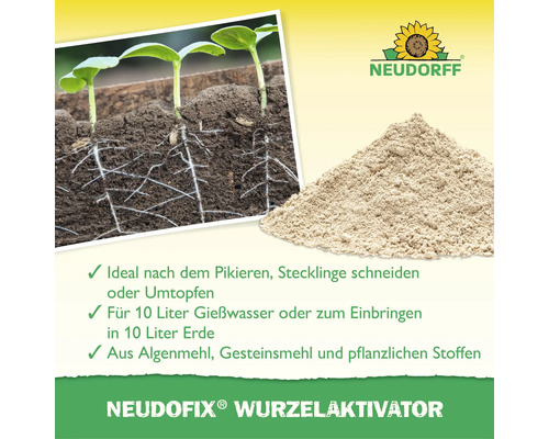 Activateur de racines Neudorf Neudofix en poudre pour favoriser la croissance racinaire des boutures et après le rempotage des plantes.