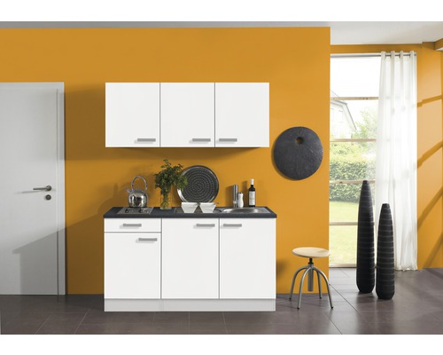 Optifit Singleküche mit Geräten Oslo214 150 cm Frontfarbe weiß matt Korpusfarbe weiß zerlegt