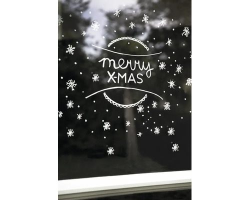 Sticker pour fenêtre avec motif de flocons de neige et inscription Merry Xmas pour la décoration de Noël