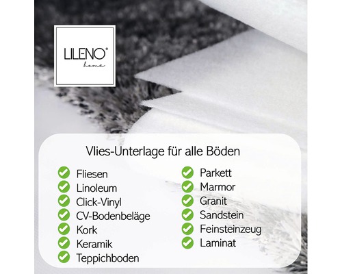 Logo Lileno Home. Sous-couche non-tissée adaptée aux carrelages, linoléum, vinyle à clipser, revêtements de sol CV, liège, céramique, moquette, parquet, marbre, granit, grès, grès cérame et stratifié.