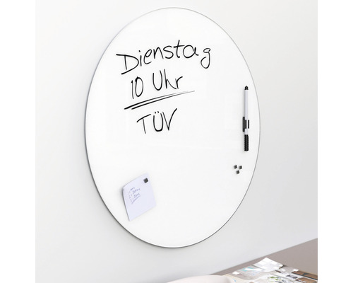 Runde, beschreibbare Magnettafel mit Notizen, Stift und Magneten