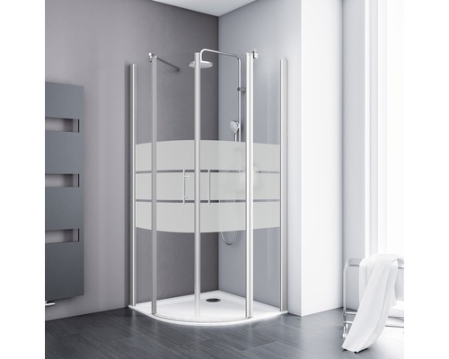 Douche ronde avec porte pivotante SCHULTE Alexa Style 2.0 ExpressPlus 90 x 90 cm couleur du profilé aluminium décor de vitre depoli light butée de porte à gauche butée de porte à droite poignée barre