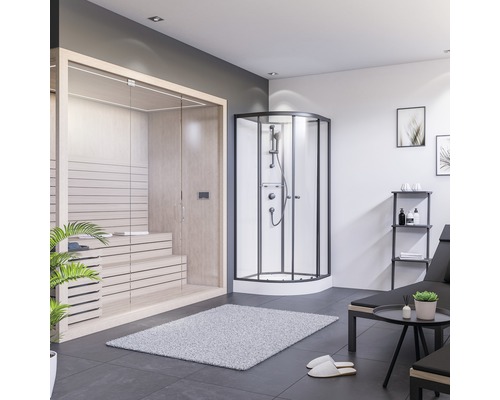 Salle de bain moderne avec sauna et cabine de douche