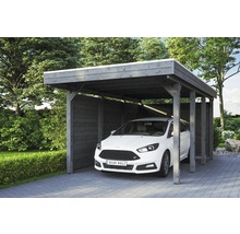 Überdachter Carport aus Holz mit Auto