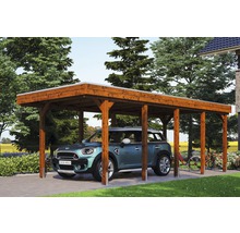Einzelcarport SKAN HOLZ Friesland inkl. EPDM-Dachfolie und H-Pfostenanker 314 x 708 cm nussbaum