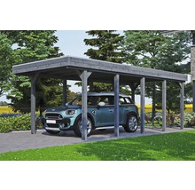 Carport simple SKAN HOLZ Friesland avec panneaux de toiture en aluminium et ancrage pour poteaux H 314 x 708 cm gris