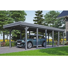 Carport simple SKAN HOLZ Friesland avec panneaux de toiture en aluminium et ancrage pour poteaux H 314 x 860 cm gris