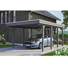 Carport simple SKAN HOLZ Friesland avec film d'étanchéité pour toiture en EPDM et ancrage pour poteaux H 397 x 555 cm gris