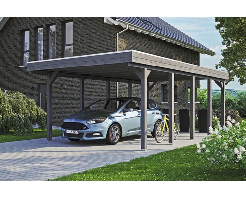 Einzelcarport SKAN HOLZ Friesland inkl. Aluminium-Dachplatten und H-Pfostenanker 397 x 708 cm grau