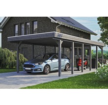 Einzelcarport SKAN HOLZ Friesland inkl. Aluminium-Dachplatten und H-Pfostenanker 397 x 860 cm grau