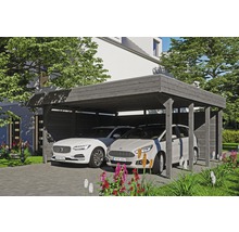 Double abri de voiture en bois avec deux voitures